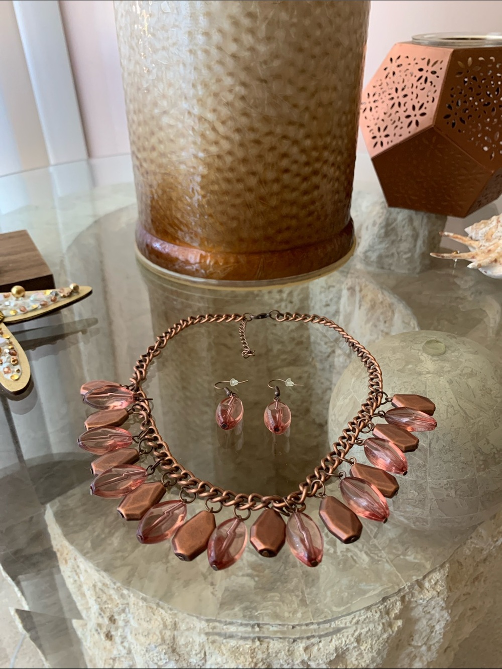 Copper-Tone Statement Necklace & Earring Set